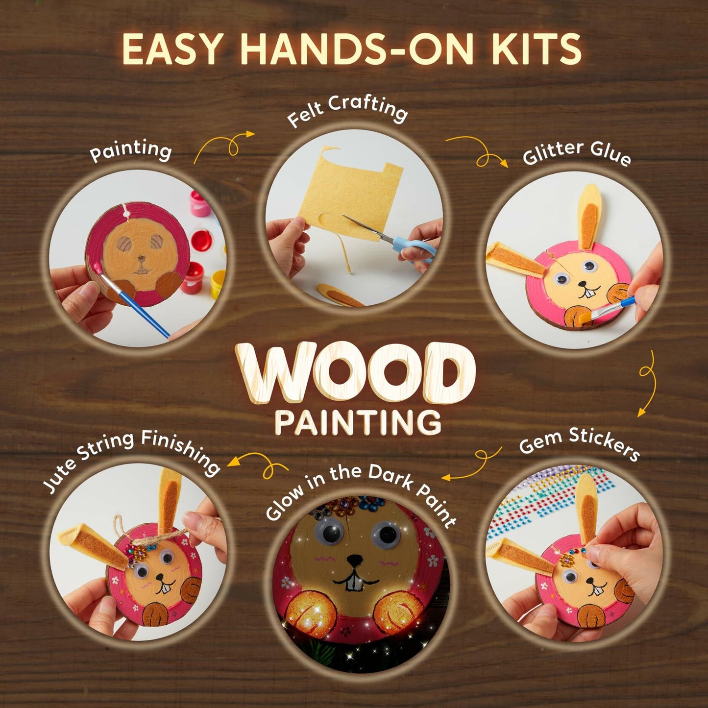 [Like New] Klever Kits Wooden Glow in The Dark Painting Craft Kit Wood Slices