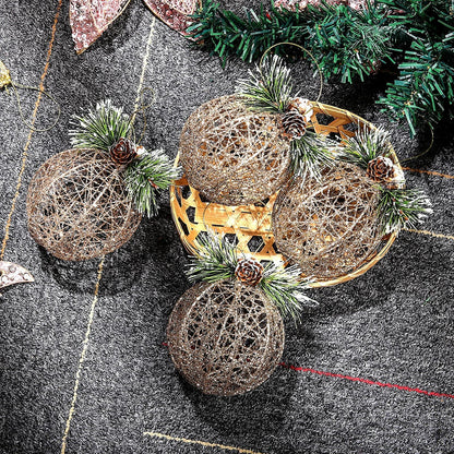 [Like New] Christmas Ball Ornaments 4pc Set Champagne Pinecone Rattan String