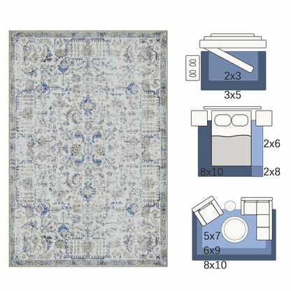jinchan Area Rug 5x7 Vintage Floral Oriental Washable Non Slip Taupe