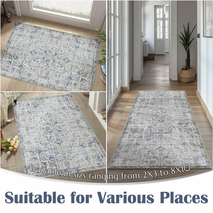 jinchan Area Rug 5x7 Vintage Floral Oriental Washable Non Slip Taupe
