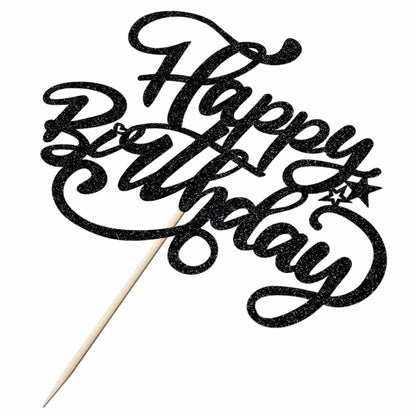 Crseniny Happy Birthday Cake Topper Black Glitter Party Decoration