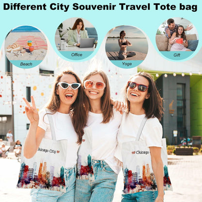 EIXU Chicago Souvenirs Girls Trip Tote Bag Reusable Beach Bag Multi