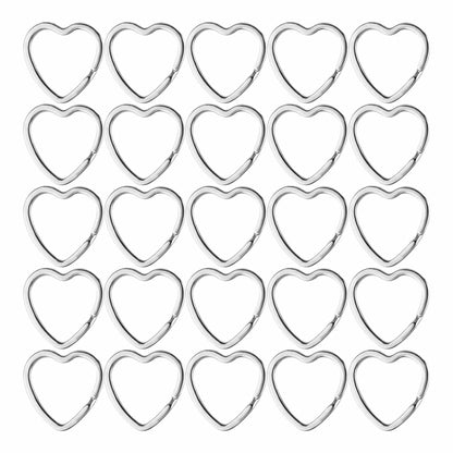 Mandala Crafts 1.2" Silver Heart Metal Key Rings 25 Count