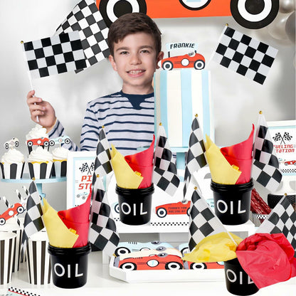 [Like New] HFYZZ Racing Table Centerpieces Set of 8 with Flags Buckets Stickers