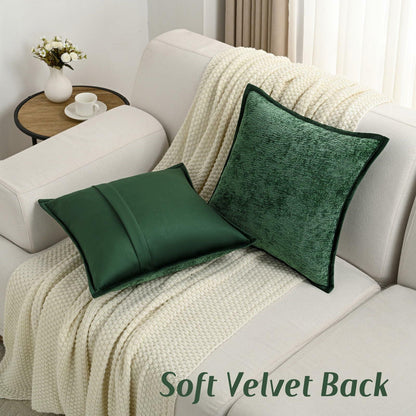 [Like New] FUTEI Dark Green Chenille Throw Pillow Covers Set of 2 26x26 Inch Euro Sham