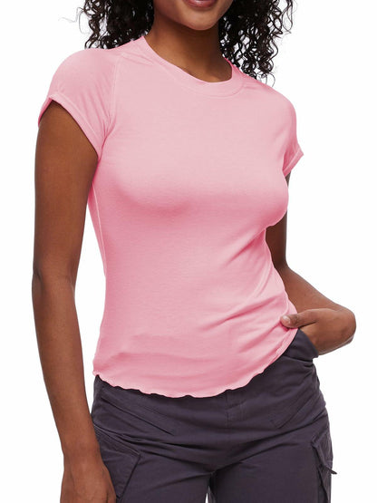 Womens Tops Short Sleeve T Shirts Round Neck Summer Fashion Clothes Y2K Pink L