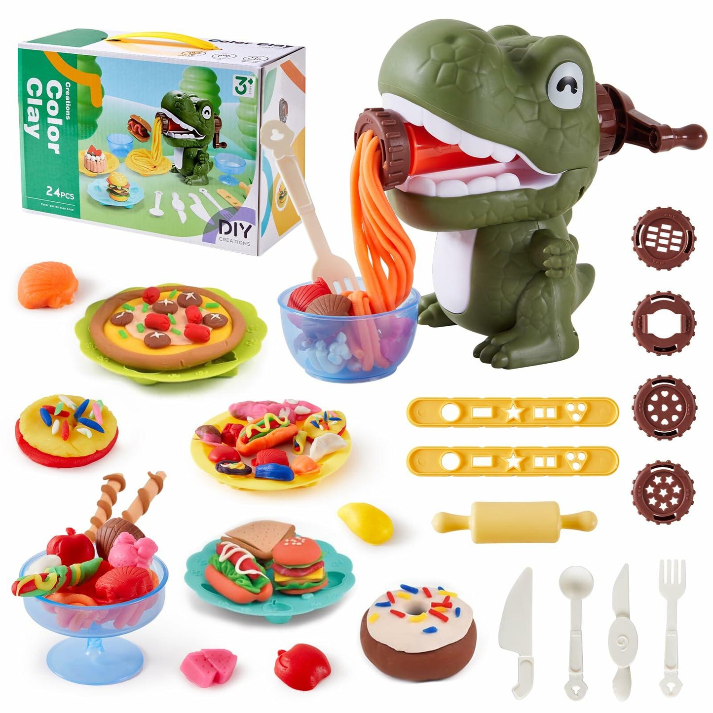 [Like New] Dinosaur Play Dough Set for Kids 3-8, Bulk Pack w/ Noodle Maker & Tools