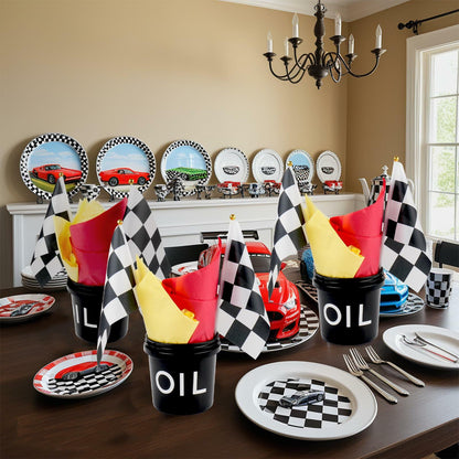 [Like New] HFYZZ Racing Table Centerpieces Set of 8 with Flags Buckets Stickers