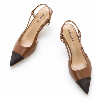 C.Paravano Women's Pointed Toe Slingback Pumps Brown Heels Size 6