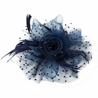 SHUERIET Women Feather Veil Floral Headband Hat Navy