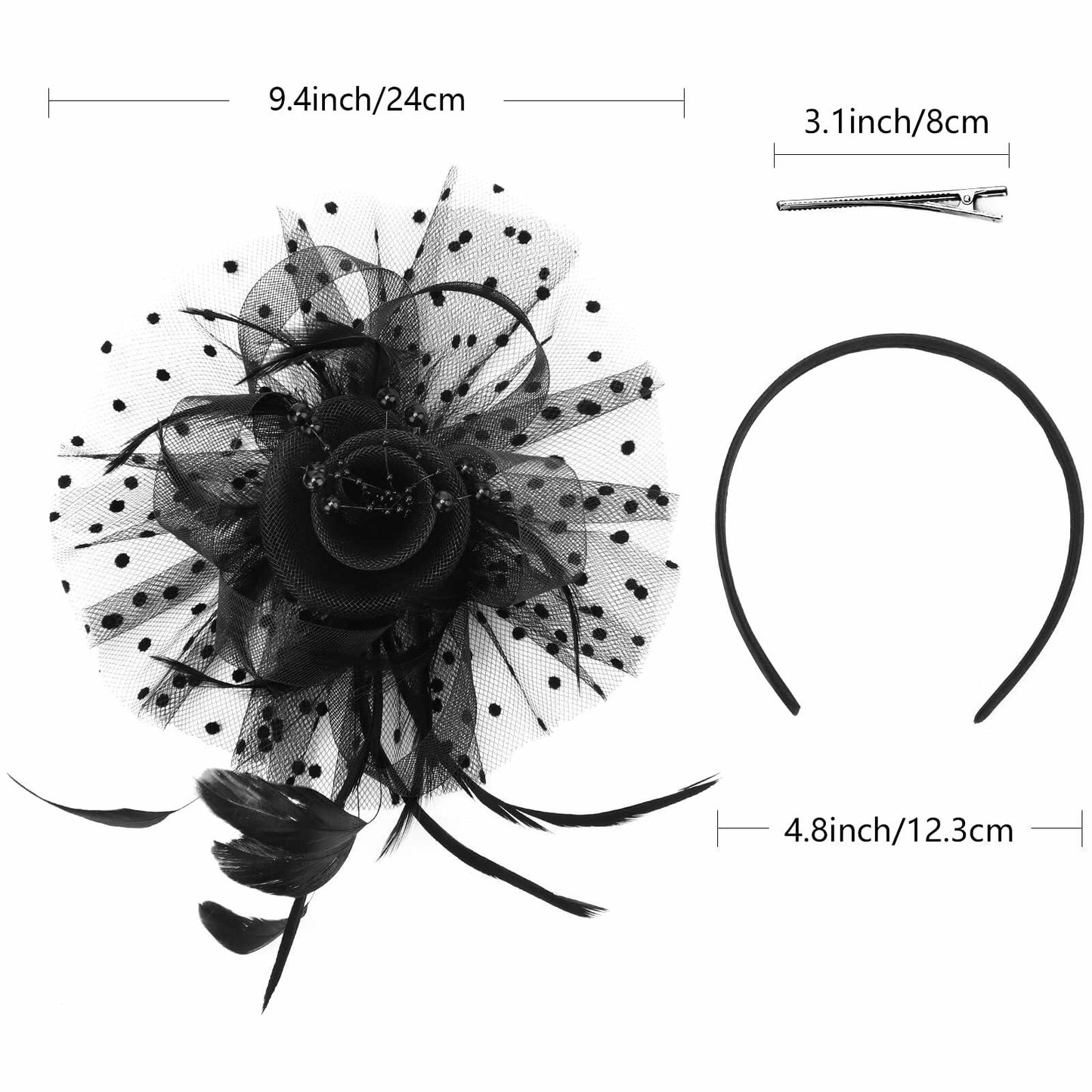 SHUERIET Women Feather Veil Floral Headband Hat Navy