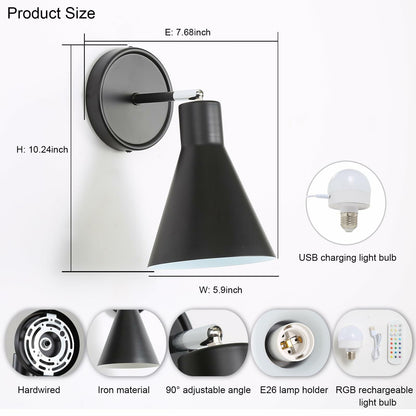 FILIMITIY Battery Operated Modern Dimmable LED RGB Wall Sconce Black
