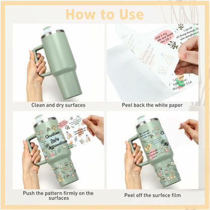UV DTF Cup Wrap Transfer 6 Sheets Bible Verse Floral Waterproof 40oz Tumbler
