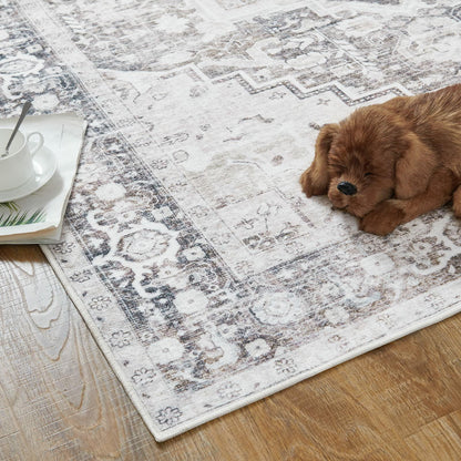jinchan Area Rug 4x6 Washable Vintage Floral Non Slip Indoor Greige