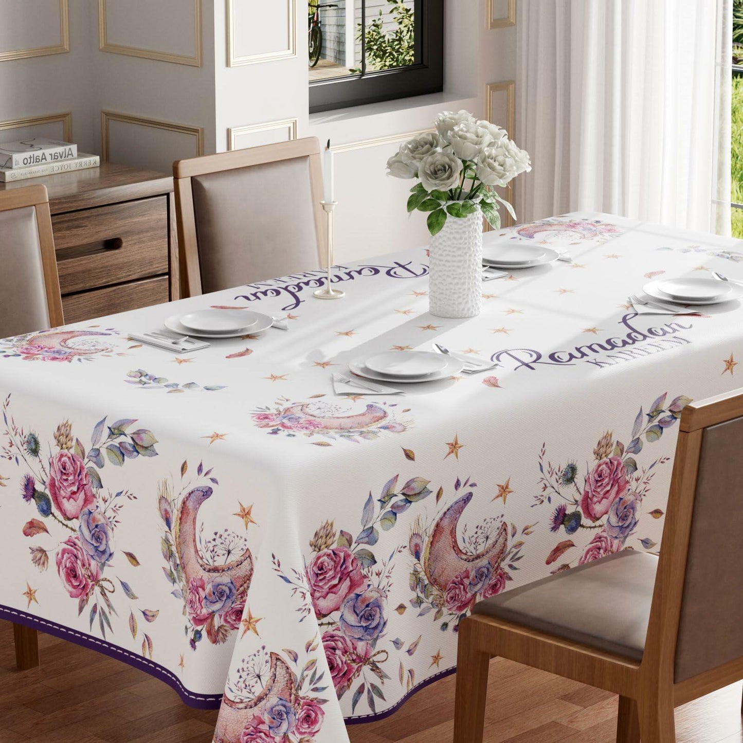 BOTB LIHM Eid Al-Fitr Ramadan Kareem Round Tablecloth 60x60 Inch Washable