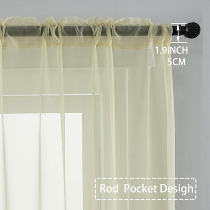 AZRMT Curtains 2 Panels 37x120 Inches Long Grey Sheer Rod Pocket Drapes