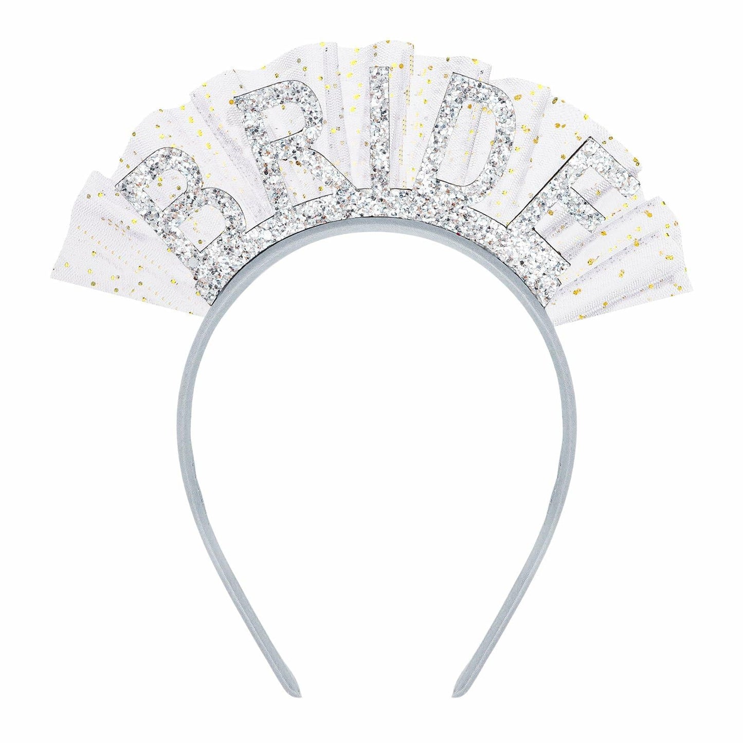 BAHABY Silver Glitter Bride Headband with Short Veil Bridal Shower Wedding