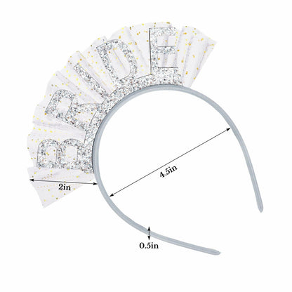 BAHABY Silver Glitter Bride Headband with Short Veil Bridal Shower Wedding