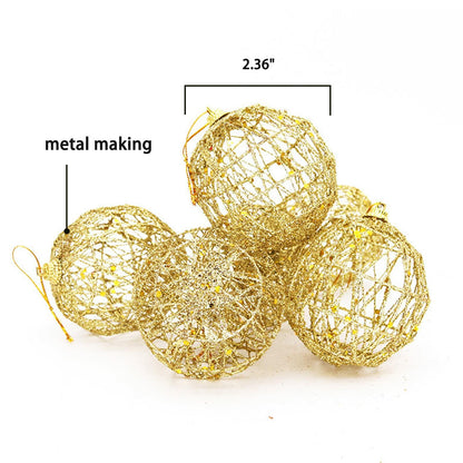 16 Golden Christmas Balls Ornaments 2.36in Gold Glitter Tree Decor
