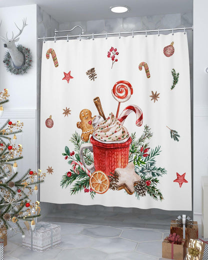 Christmas Gingerbread Man Shower Curtain Waterproof 72x72 Xmas Holiday Decor