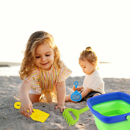 Beach Toys Set Collapsible Bucket 3 Shovels Mesh Bag Foldable Pail Toddler