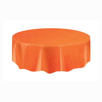 Vibrant Orange Round Plastic Table Cover 84" 1 Count Durable Reusable
