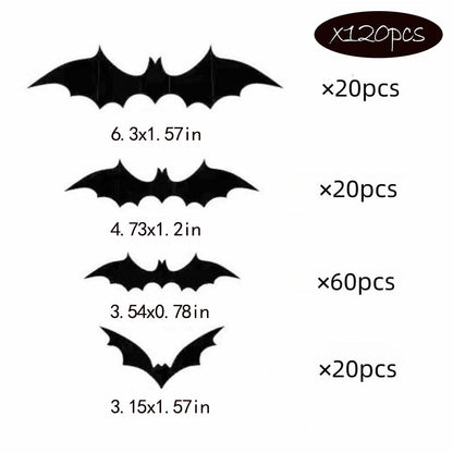 DZBJIPT 120 Pcs 3D Halloween Bats Wall Decals 4 Sizes Black Bat Decor