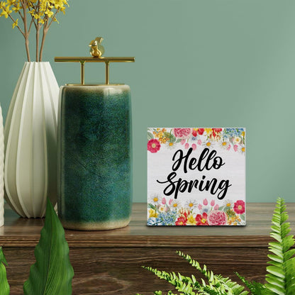 Rustic Flower Market Wood Sign Spring Decor Tabletop Shelf 5x5 Inches