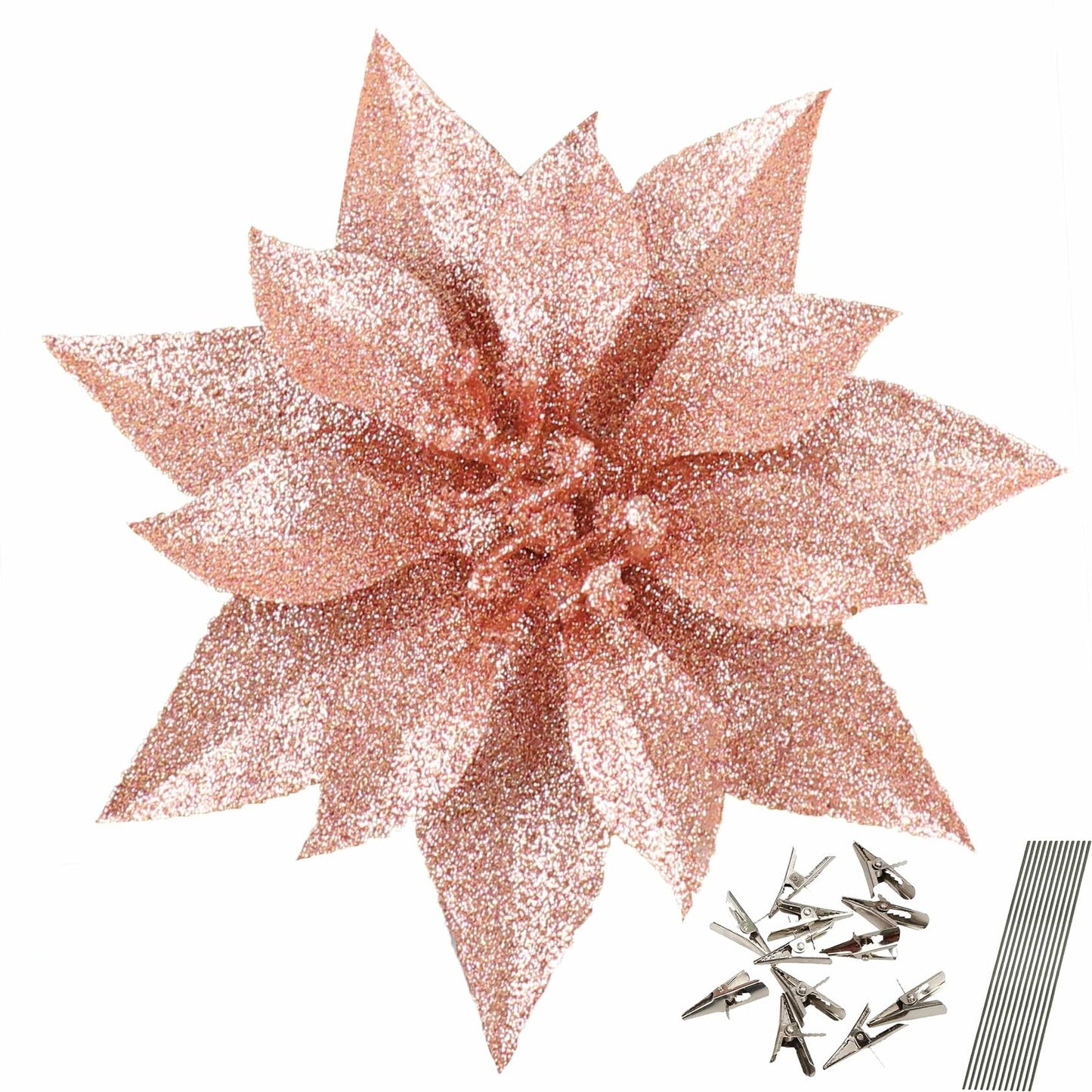 YOSICHY 12 Pcs Artificial Christmas Poinsettia Flowers Deep Champagne Clips