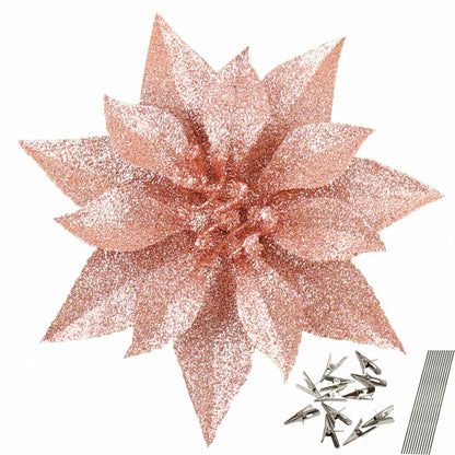 YOSICHY 12 Pcs Artificial Christmas Poinsettia Flowers Deep Champagne Clips