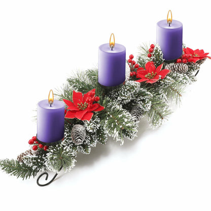 [Like New] 30" Artificial Christmas Centerpiece Red Flowers Berries Pinecones 3 Candle