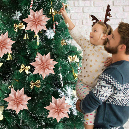 YOSICHY 12 Pcs Artificial Christmas Poinsettia Flowers Deep Champagne Clips