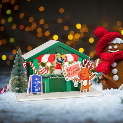 [Like New] Zqoyn LED Christmas Village House Decor Set Deer Indoor Table Decor
