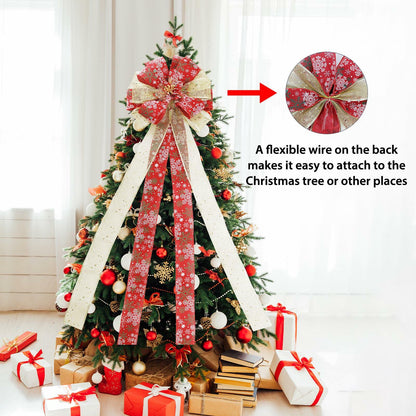 Filltown Christmas Tree Topper Bow 53x13 Inch Red & Gold Xmas Ornament