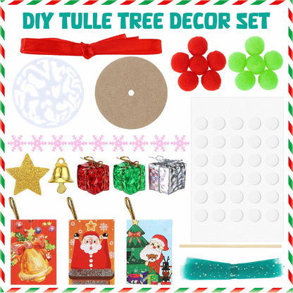 Hungdao 3 Set DIY 12 Inch Tulle Christmas Tree Craft Kit with Light
