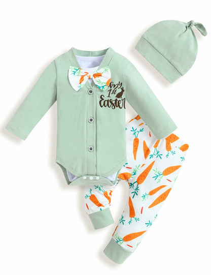 FoWear Baby Boy Easter Outfit Romper & Carrot Print Pants 4PCS Size 3-6M