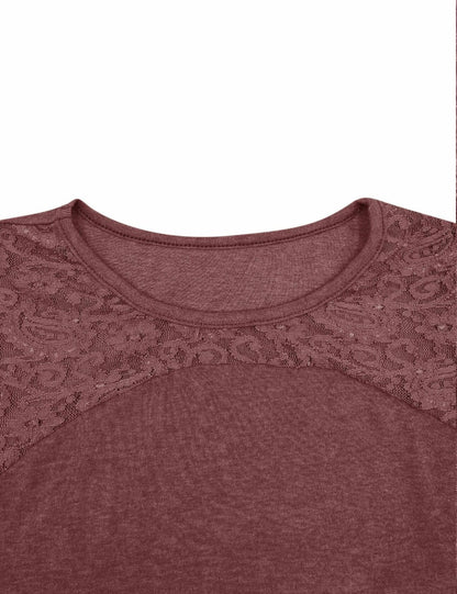 Uincloset Women's Long Sleeve Lace Crochet Tunic Blouse Wine Red Size XXL