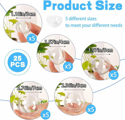 [Like New] Ranchbtn Clear Plastic Fillable Ornaments 25 Pcs 5 Sizes Transparent DIY