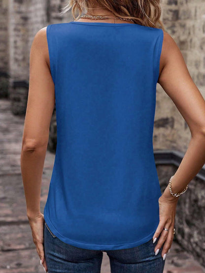 Dulayoo Women's V Neck Casual Sleeveless Tank Top Blue Size L