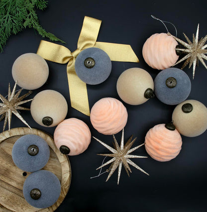 [Like New] 12PCS Velvet Christmas Ball Ornaments 3.15" Handmade Flocked Shatterproof Set