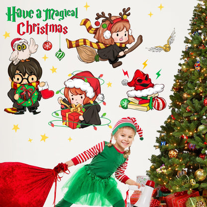 Mfault Magical Christmas Wall Decals Stickers Xmas Wizard Owl Decor