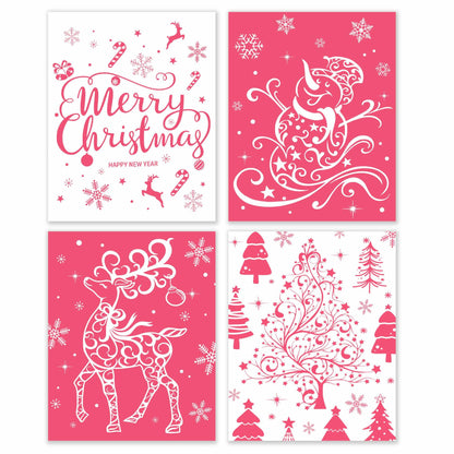 BESERH Pink Christmas Wall Decor Santa Reindeer Bells 8x10in Set of 4