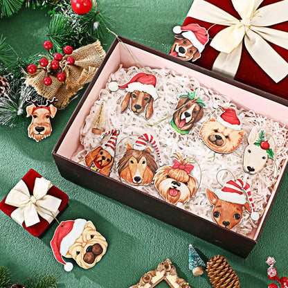 Thyle 24 Pc Dog Christmas Ornaments Wood Puppy Hanging Gold Rope Xmas