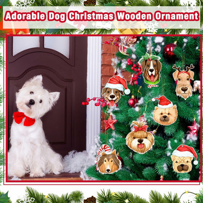 Thyle 24 Pc Dog Christmas Ornaments Wood Puppy Hanging Gold Rope Xmas