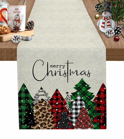 Merry Christmas Table Runner Buffalo Plaid Xmas Tree Cotton Linen 13x72 RedGreen