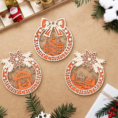 Wooden Christmas Tree Ornaments Hanging Decorations Home Indoor Party Decor