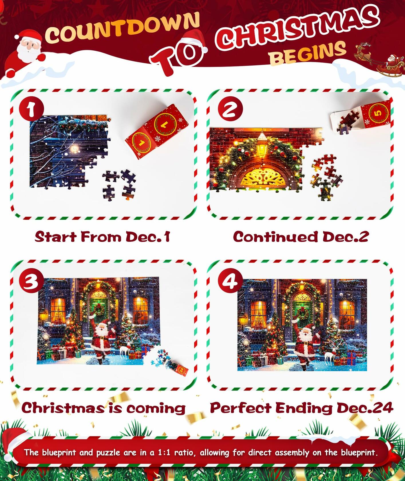 Protado 2025 Christmas Advent Calendar Puzzle 1008 Pieces 27.5x19.7in