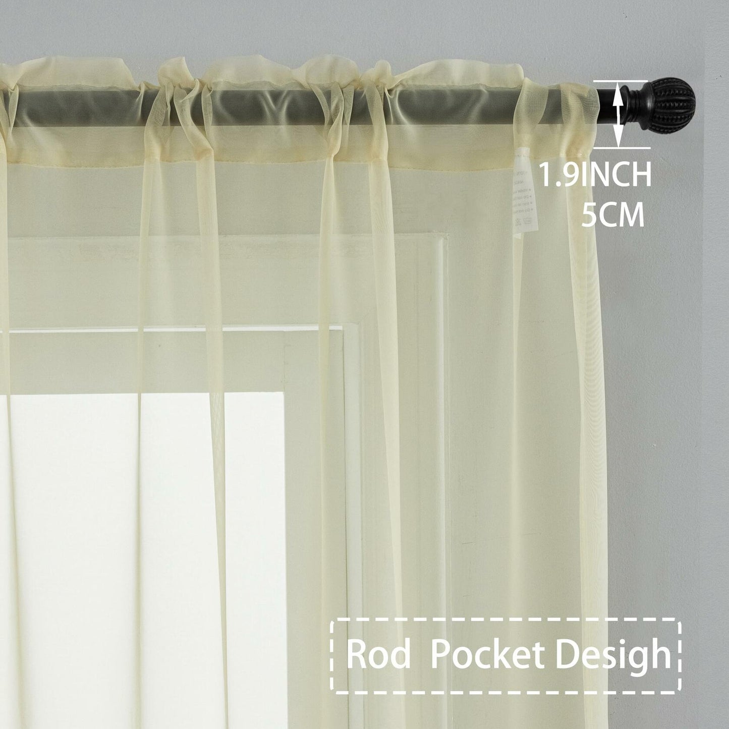 AZRMT Long Sheer Curtains 37x120in Rod Pocket Light Filtering Beige 2 Panels