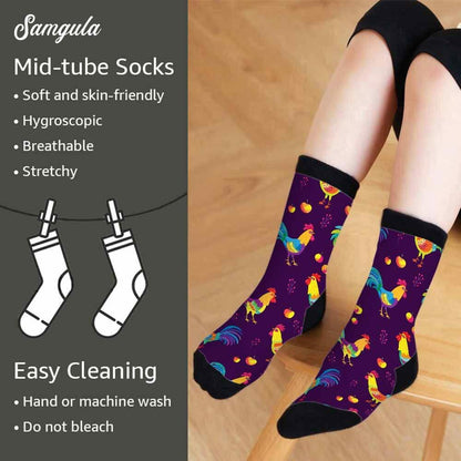 Samgula Multicolor Rooster Crew Socks Purple Rural Berry Colorful Size 6-8