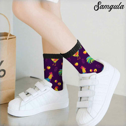 Samgula Multicolor Rooster Crew Socks Purple Rural Berry Colorful Size 6-8